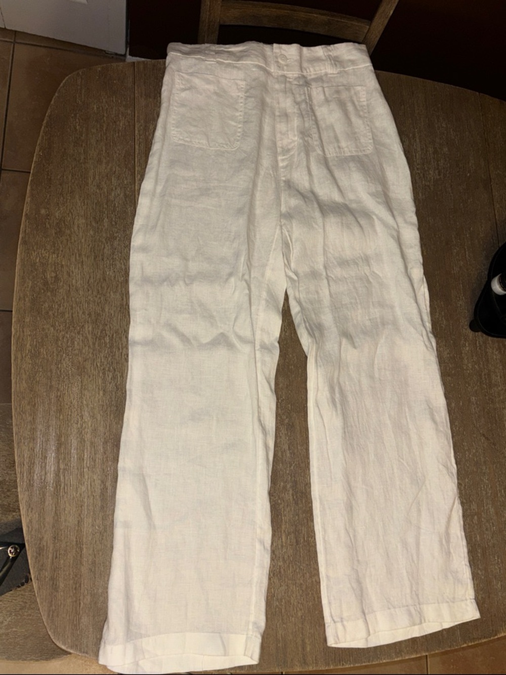 Nicole Miller Cream Straight-Leg Linen Pants